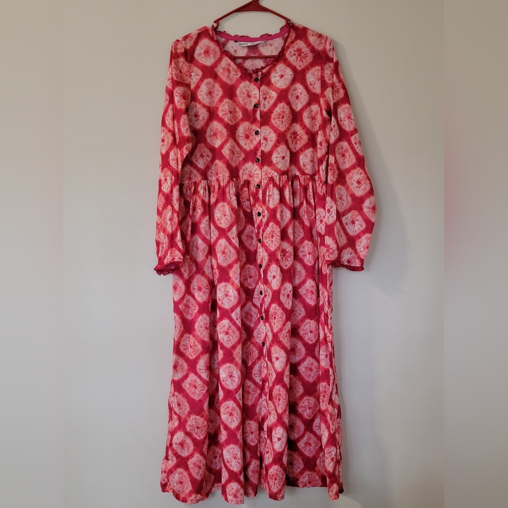 GENERATION BASIC Pink & Red Shibori Tie-Dye Maxi Dress Size 14